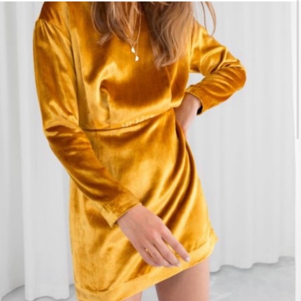 & Other Stories Gold velvet long sleeve mini dress